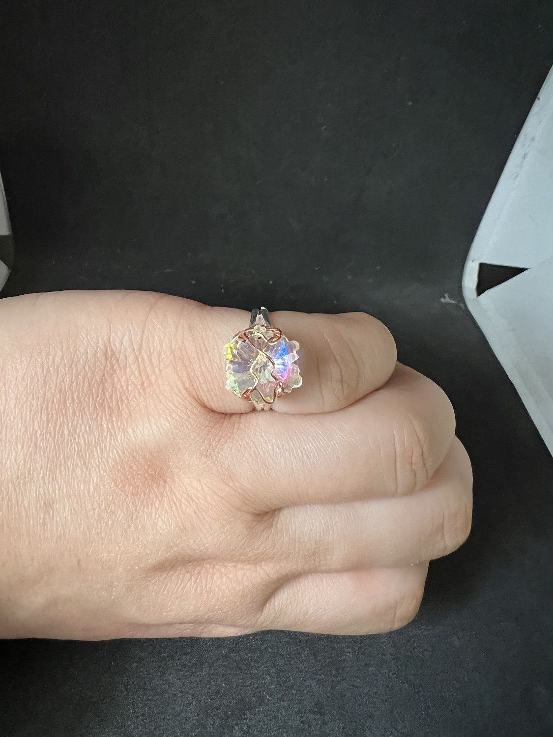 Handmade Crystal bead silver ring - size 6 Size ONE SIZE - 3 Thumbnail