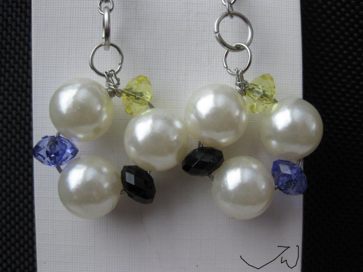 Handmade 3 Crystal Beads Stainless Steel Earrings with pearl beads Size ONE SIZE - 4 Thumbnail