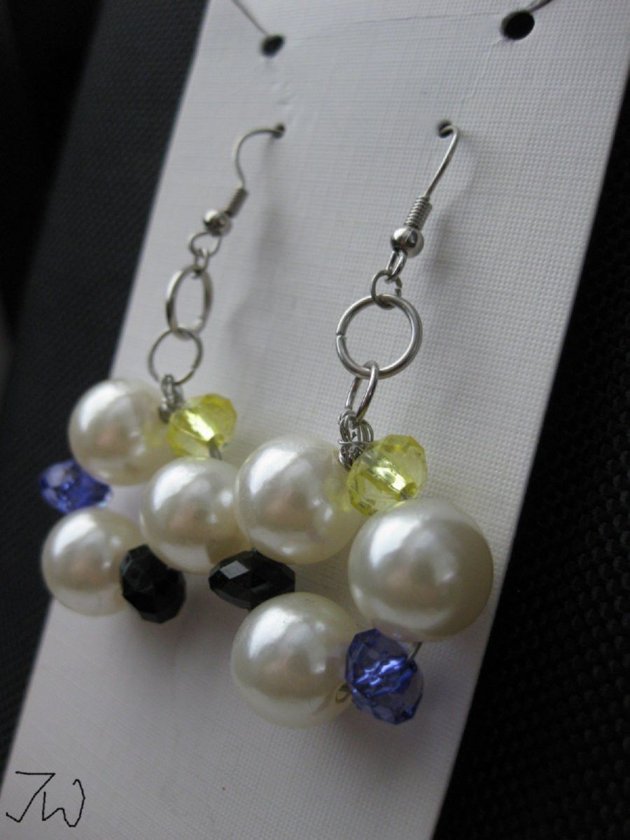 Handmade 3 Crystal Beads Stainless Steel Earrings with pearl beads Size ONE SIZE - 2 Thumbnail