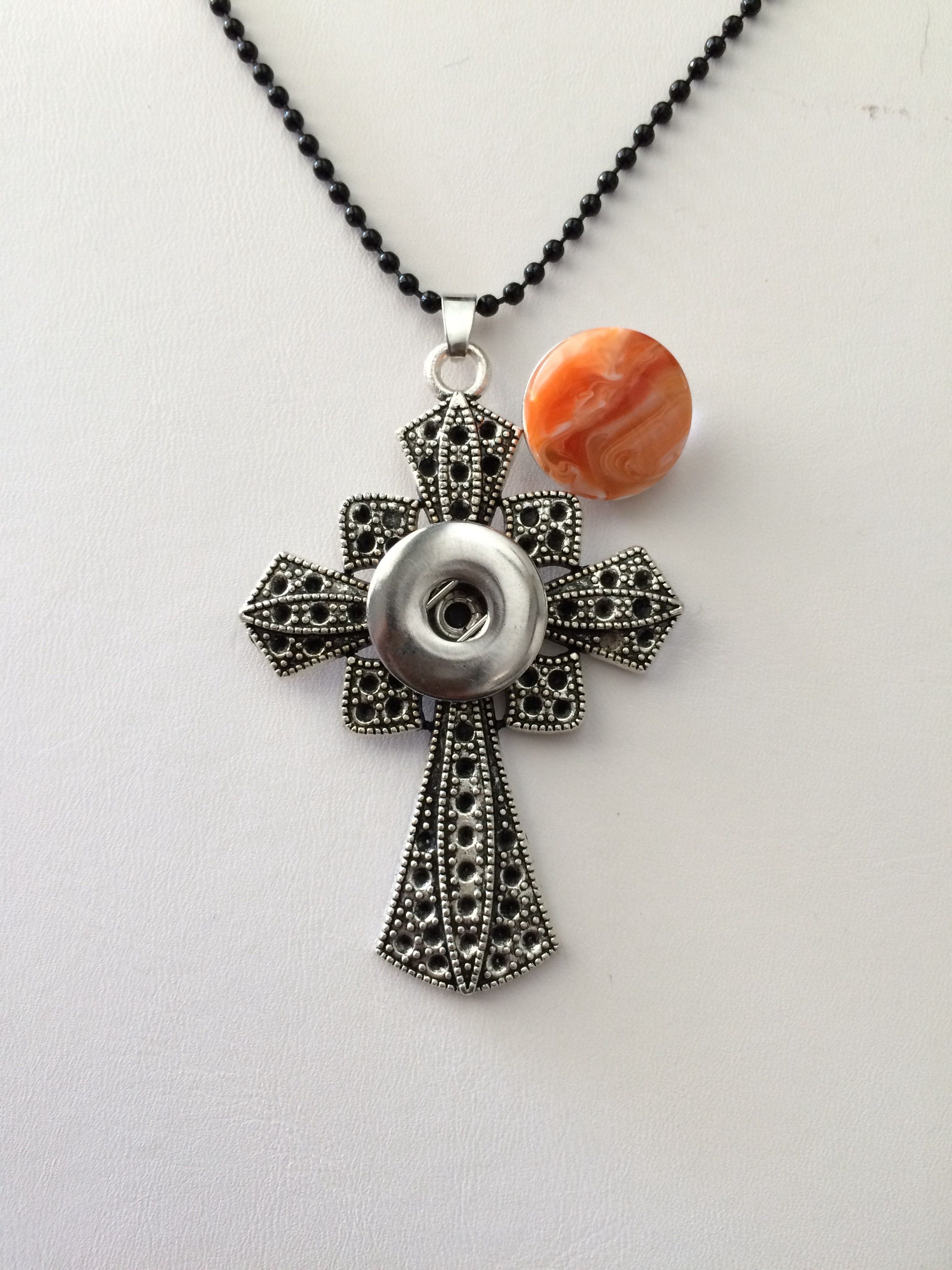 Jewelry Cross Chunk Button Tibetan silver Pendant Necklace - Orange Size ONE SIZE - 4 Thumbnail