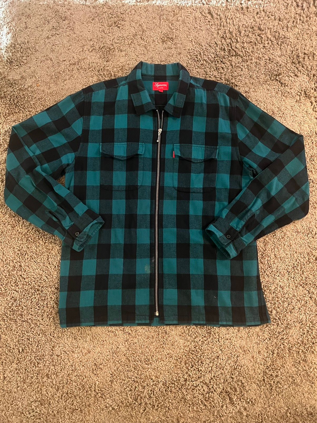 Pre-owned Supreme Plaid Flannel Zip Up Shirt Green