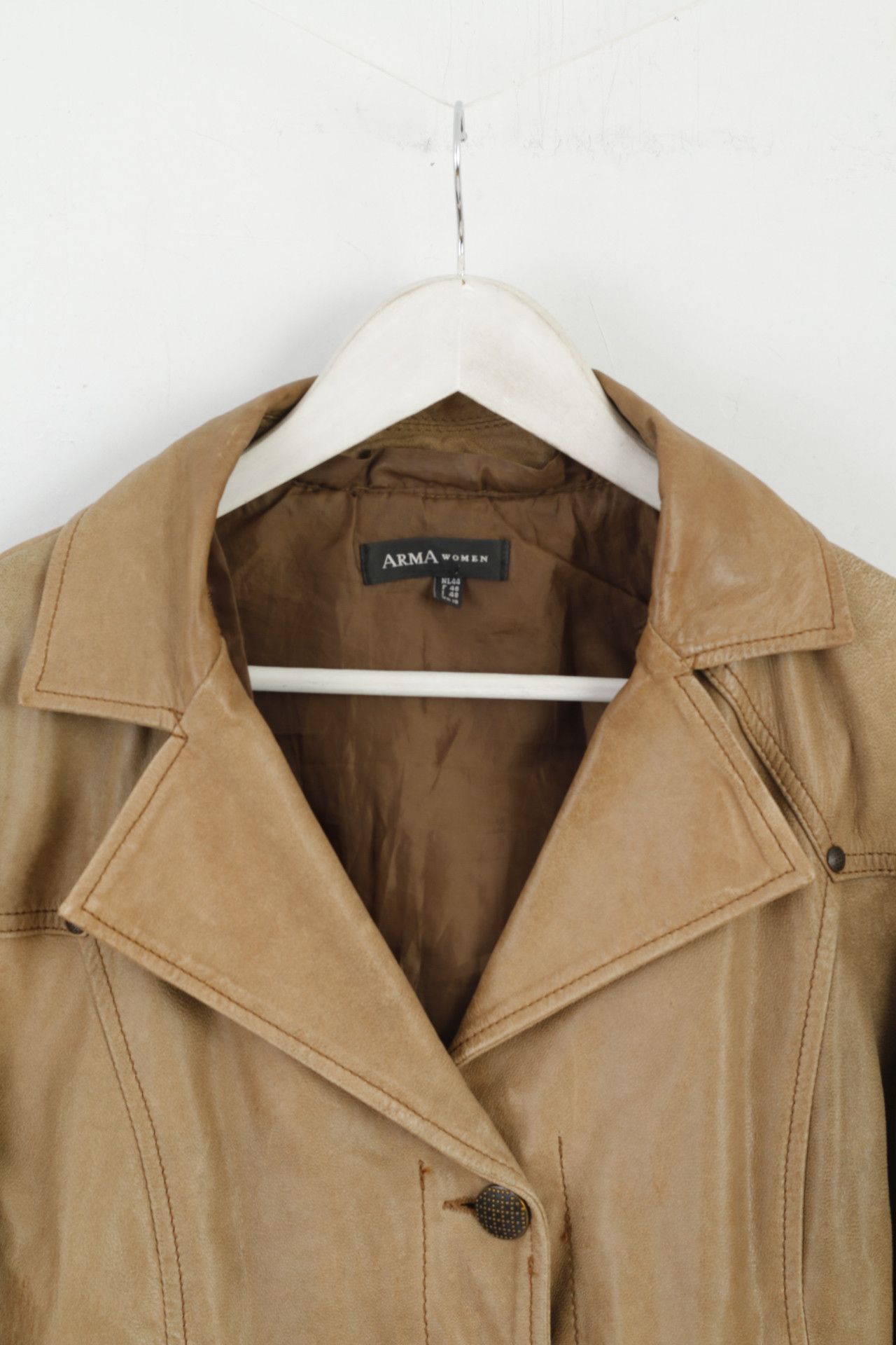 Vintage ARMA Women 18 44 Jacket Brown Latte 100% Leather 7746 Size XL / US 12-14 / IT 48-50 - 2 Thumbnail