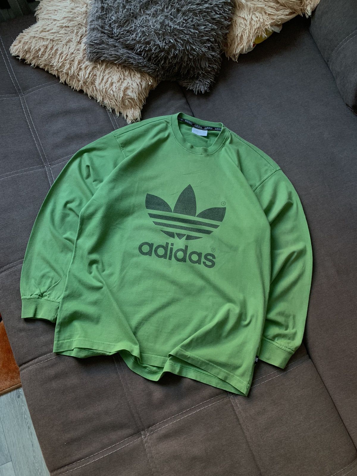 Adidas Vintage 90s Adidas Big Logo longsleeve Green T-Shirt Size US L / EU 52-54 / 3 - 1 Thumbnail
