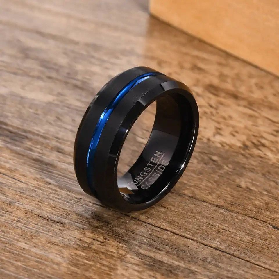 Other Bule Line Grooved Center Comfort Fit Ring Size ONE SIZE - 1 Thumbnail