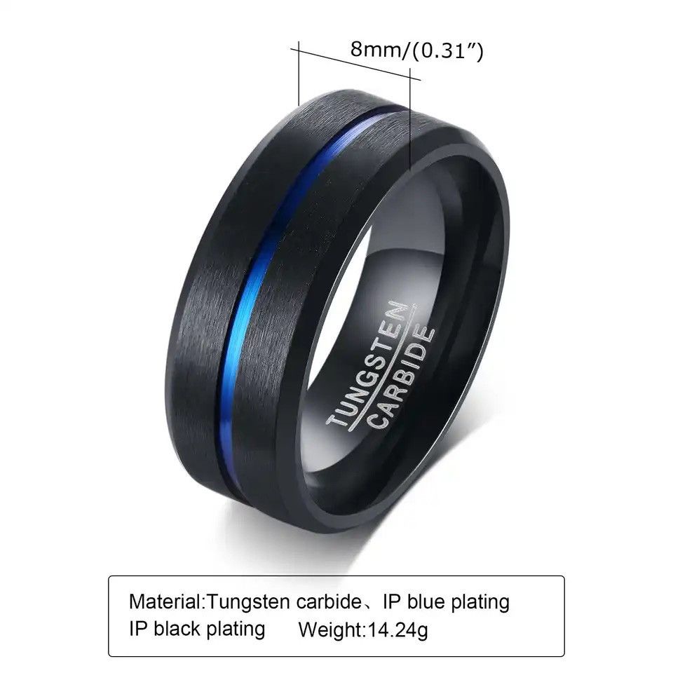 Other Bule Line Grooved Center Comfort Fit Ring Size ONE SIZE - 2 Thumbnail