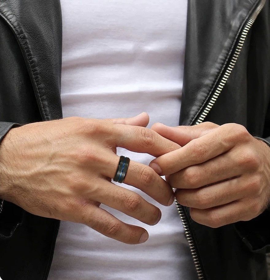Other Bule Line Grooved Center Comfort Fit Ring Size ONE SIZE - 3 Thumbnail