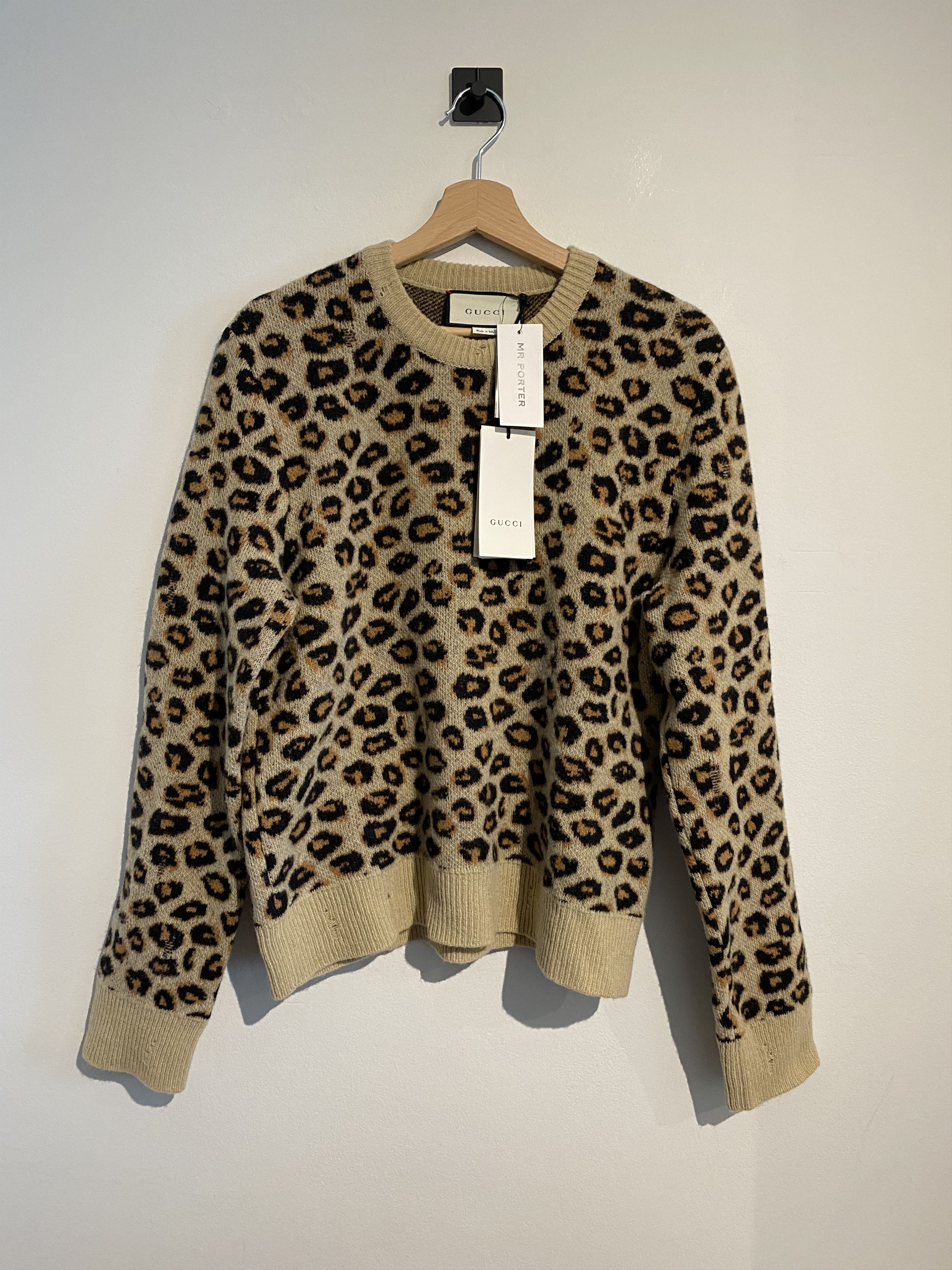 image of Gucci Runway Leopard Jacquard Knit in Tan, Men's (Size XL)