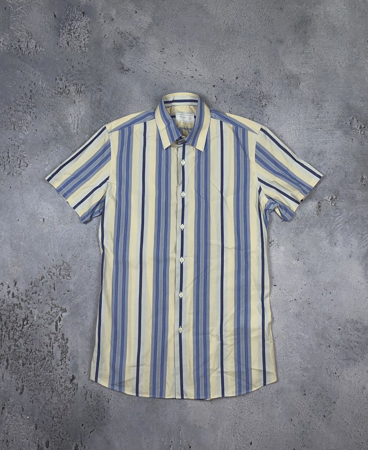 image of Prada Striped Shirt in Cream/Blue, Men's (Size Small)