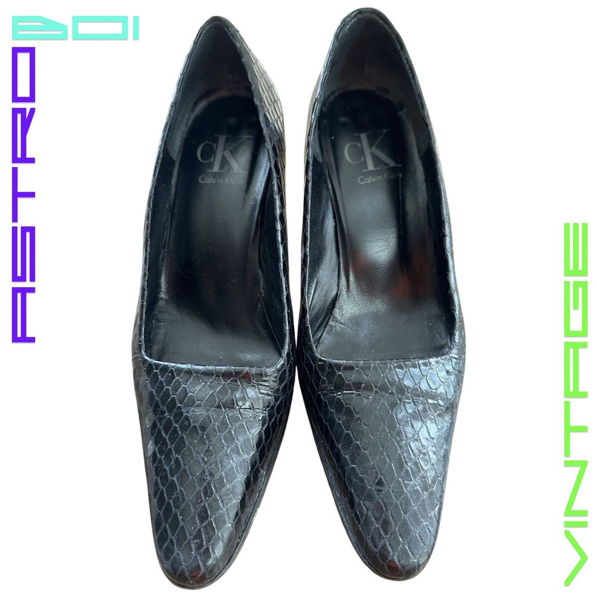 Calvin Klein VINTAGE CALVIN KLEIN BLACK SNAKE SKIN RETRO KITTEN HEELS_6.5 Size US 6.5 / IT 36.5 - 2 Thumbnail