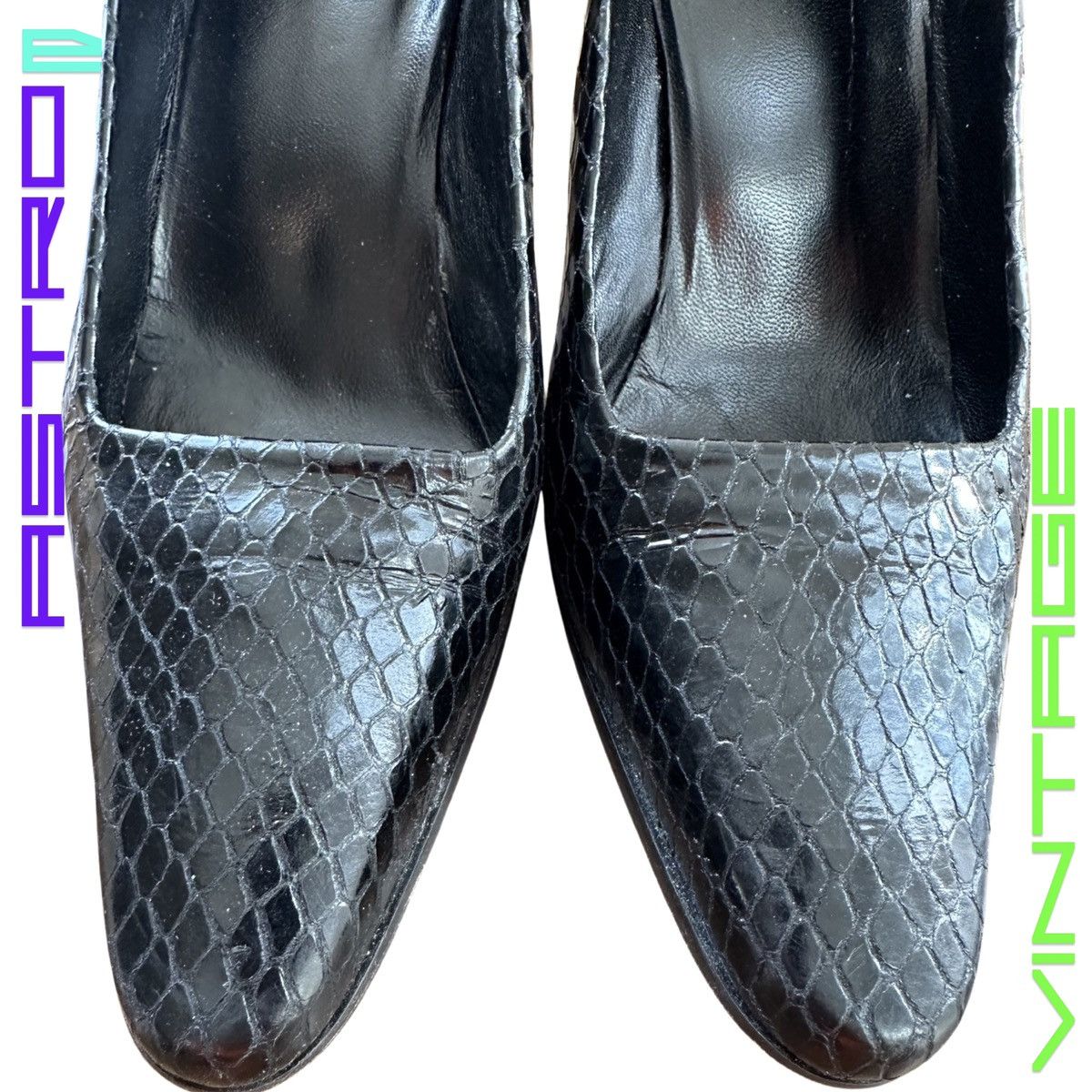 Calvin Klein VINTAGE CALVIN KLEIN BLACK SNAKE SKIN RETRO KITTEN HEELS_6.5 Size US 6.5 / IT 36.5 - 3 Thumbnail