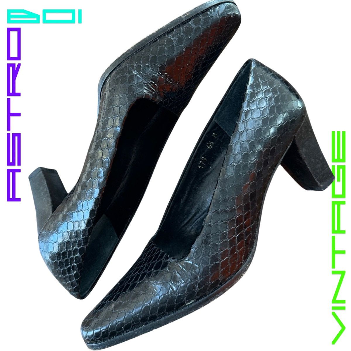 Calvin Klein VINTAGE CALVIN KLEIN BLACK SNAKE SKIN RETRO KITTEN HEELS_6.5 Size US 6.5 / IT 36.5 - 1 Thumbnail