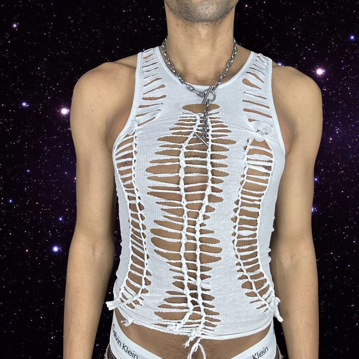 Hanes ASTROBOI* 'SANTALLY CLAD' WHITE BRAIDED TANK TOP_SMALL Size US S / EU 44-46 / 1 - 2 Thumbnail