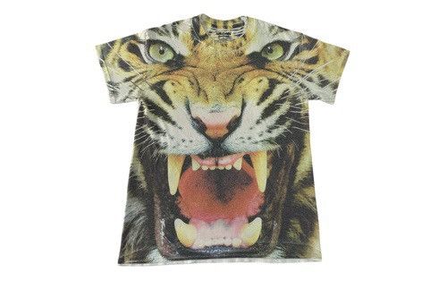 image of Animal Tee x Art Hype Gildan Dry Blend Big Tiger Face Printed Tee in White, Men's (Size Small)