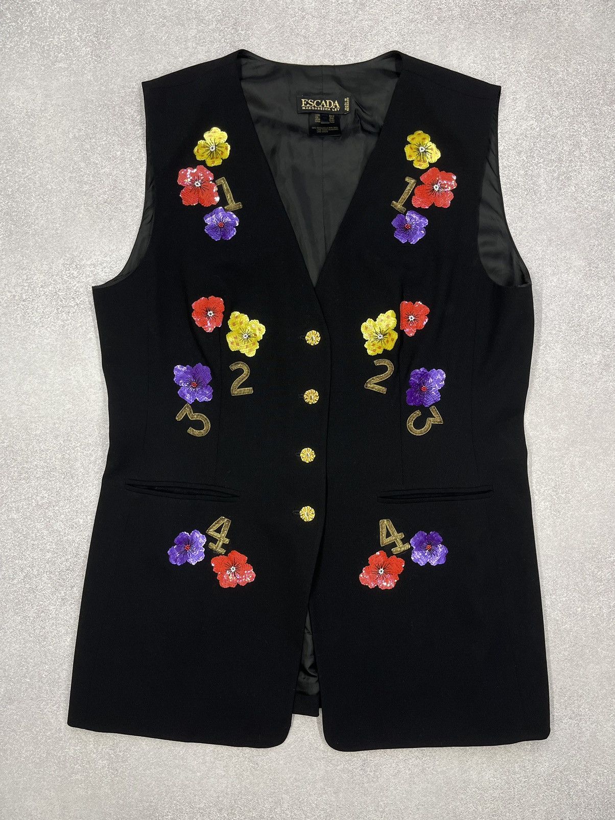 Escada Vintage Escada Margaretha Ley Black Blazer Number Vest Size M / US 6-8 / IT 42-44 - 2 Thumbnail