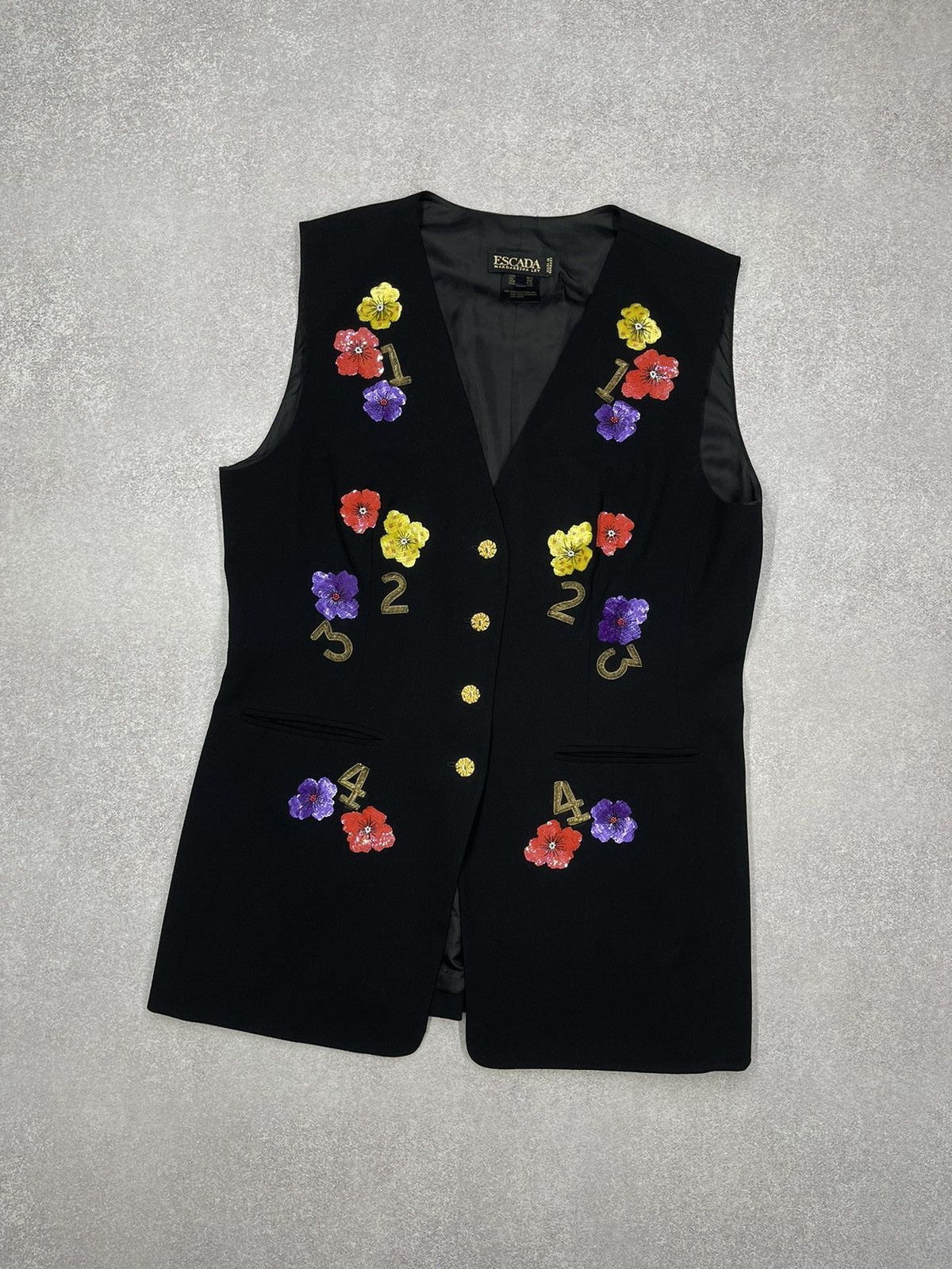 Vintage Escada Margaretha Ley Black Blazer Number Vest