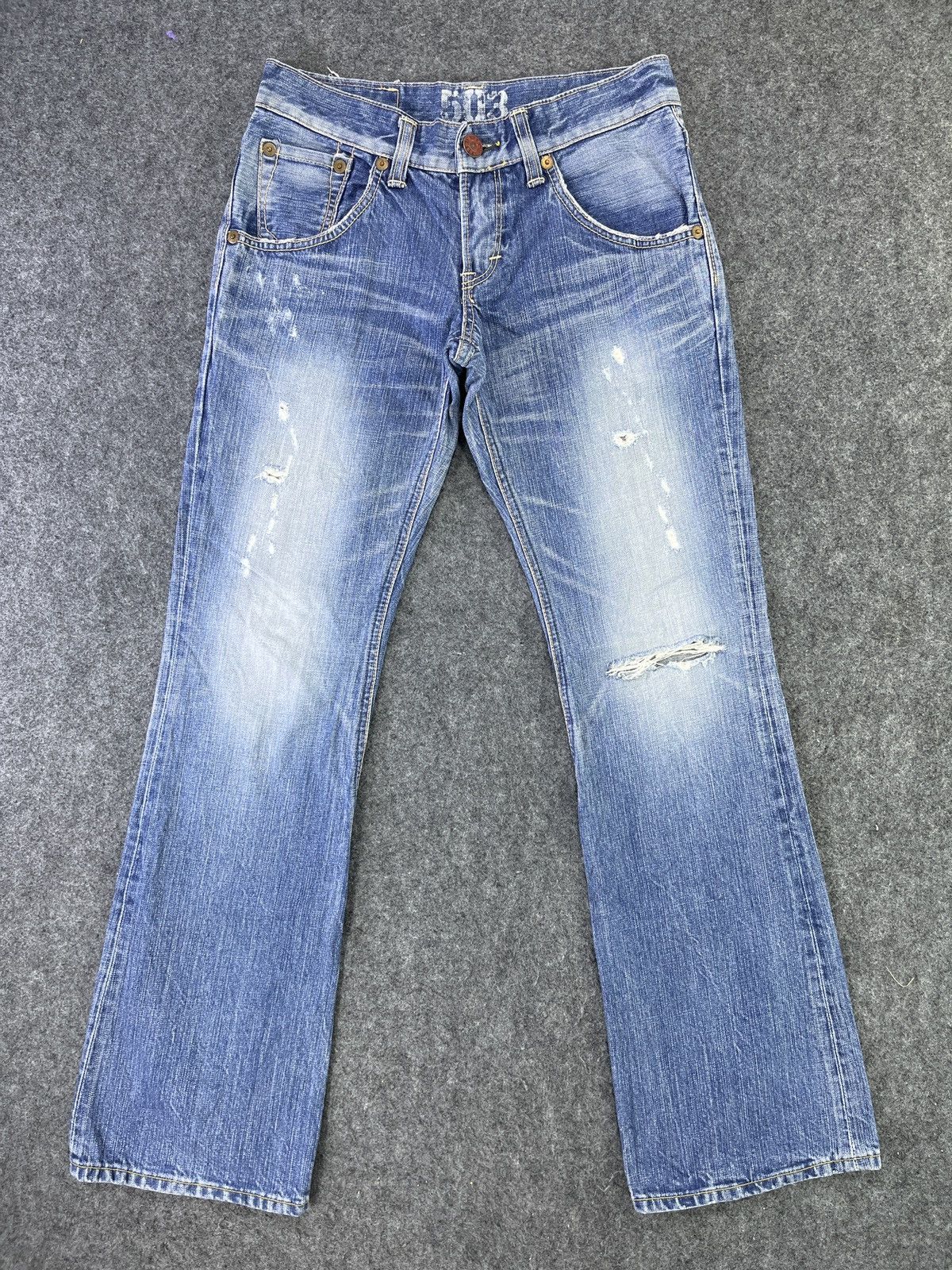 Edwin Edwin 503 Blue Trip Distressed Flare Jeans - J783 Size 32" / US 10 / IT 46 - 1 Thumbnail