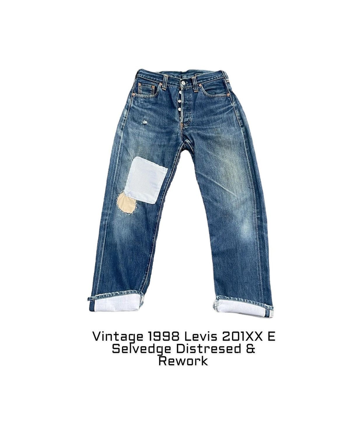 image of Distressed Denim x Levis Stealsvintage 1998 Levis 201Xx E Distresed Rework in Blue, Men's (Size 28)