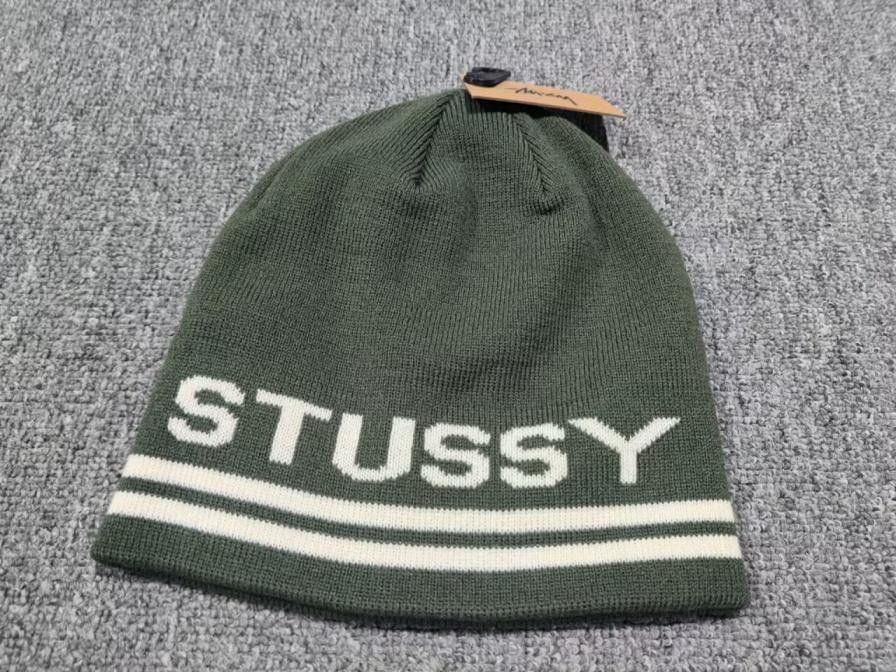 Vintage Stussy Jacquard Stripe Skullcap No Cuff Beanie Green | Grailed