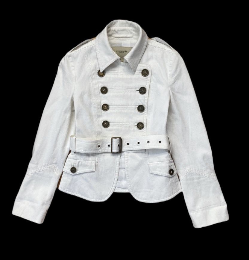 image of Burberry London Denim Waisted Buttoned Jacket Jockey Style in White, Women's (Size Small)