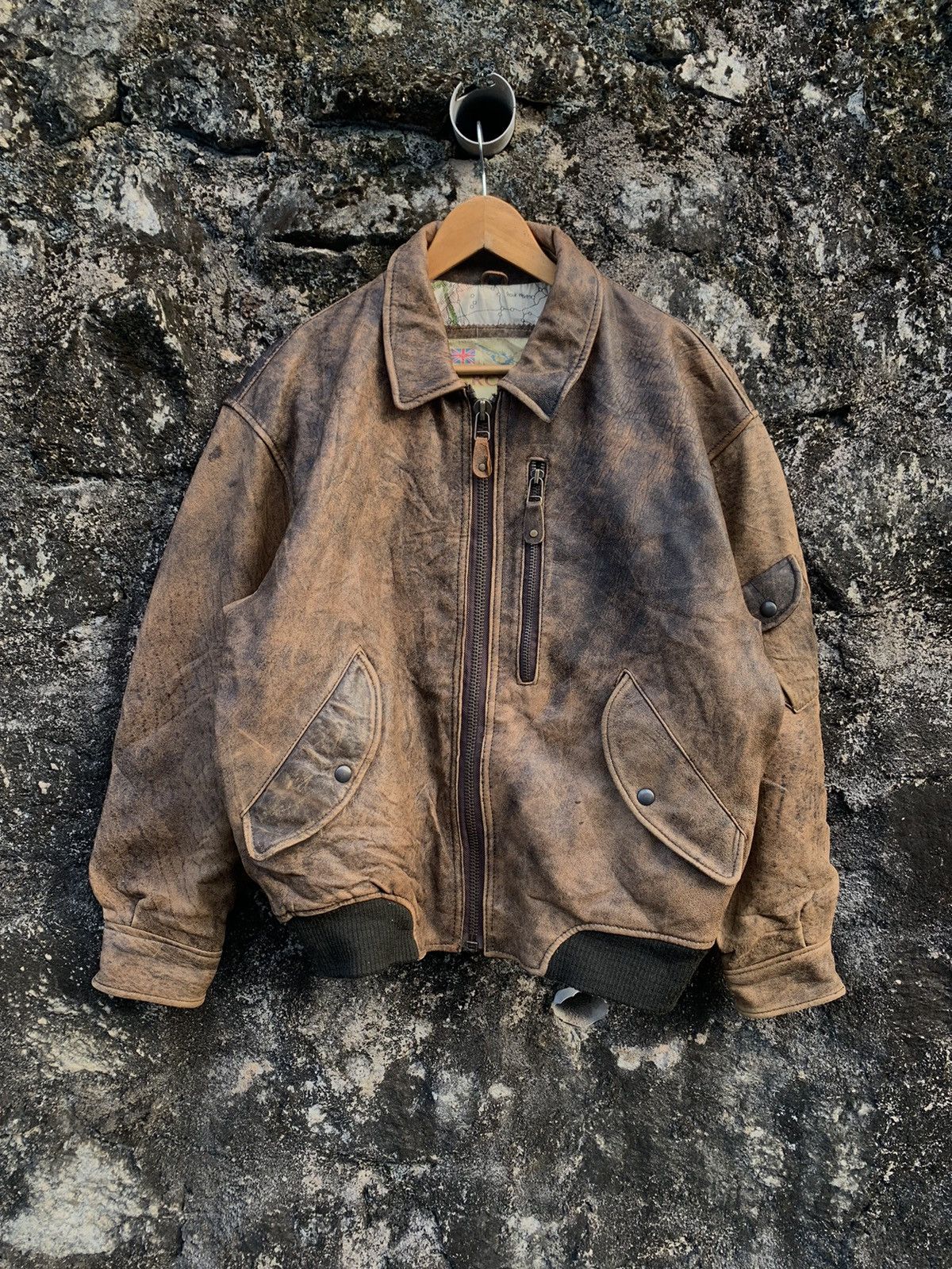 Leather Vintage 80s ROBO Leather Bomber Jacket Size US L / EU 52-54 / 3 - 1 Thumbnail