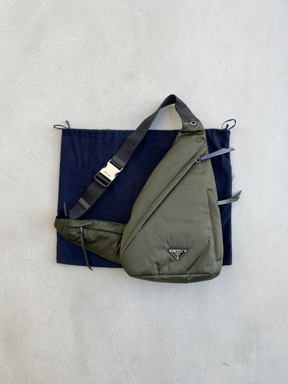 image of Steal! 2010$ Prada Olive Re-Nylon Cross Body Bag () in Green, Men's