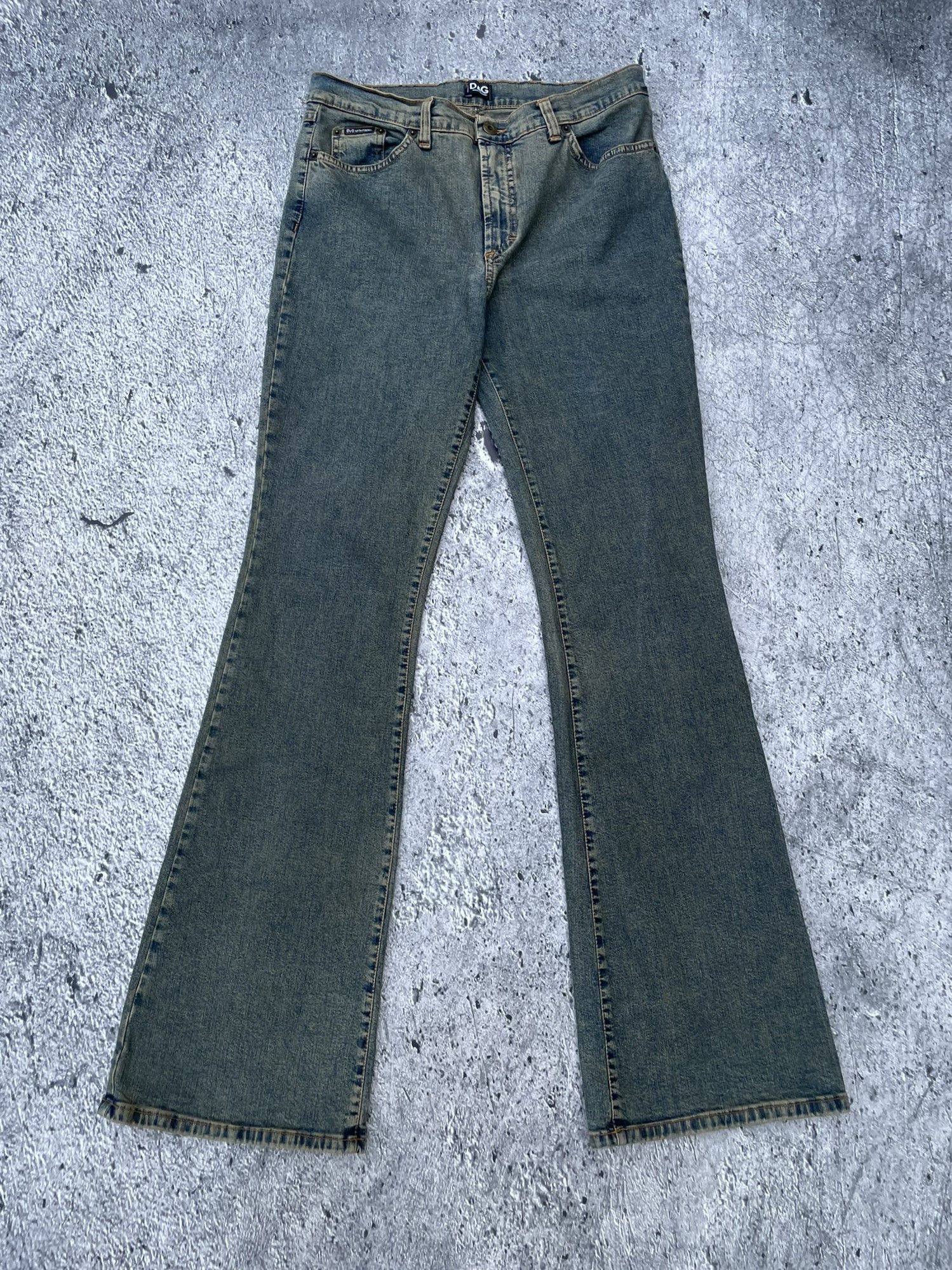 image of Archive Y2K Dolce Gabbana Flared Bootcut Denim Pants in Dirty Indigo, Men's (Size 30)