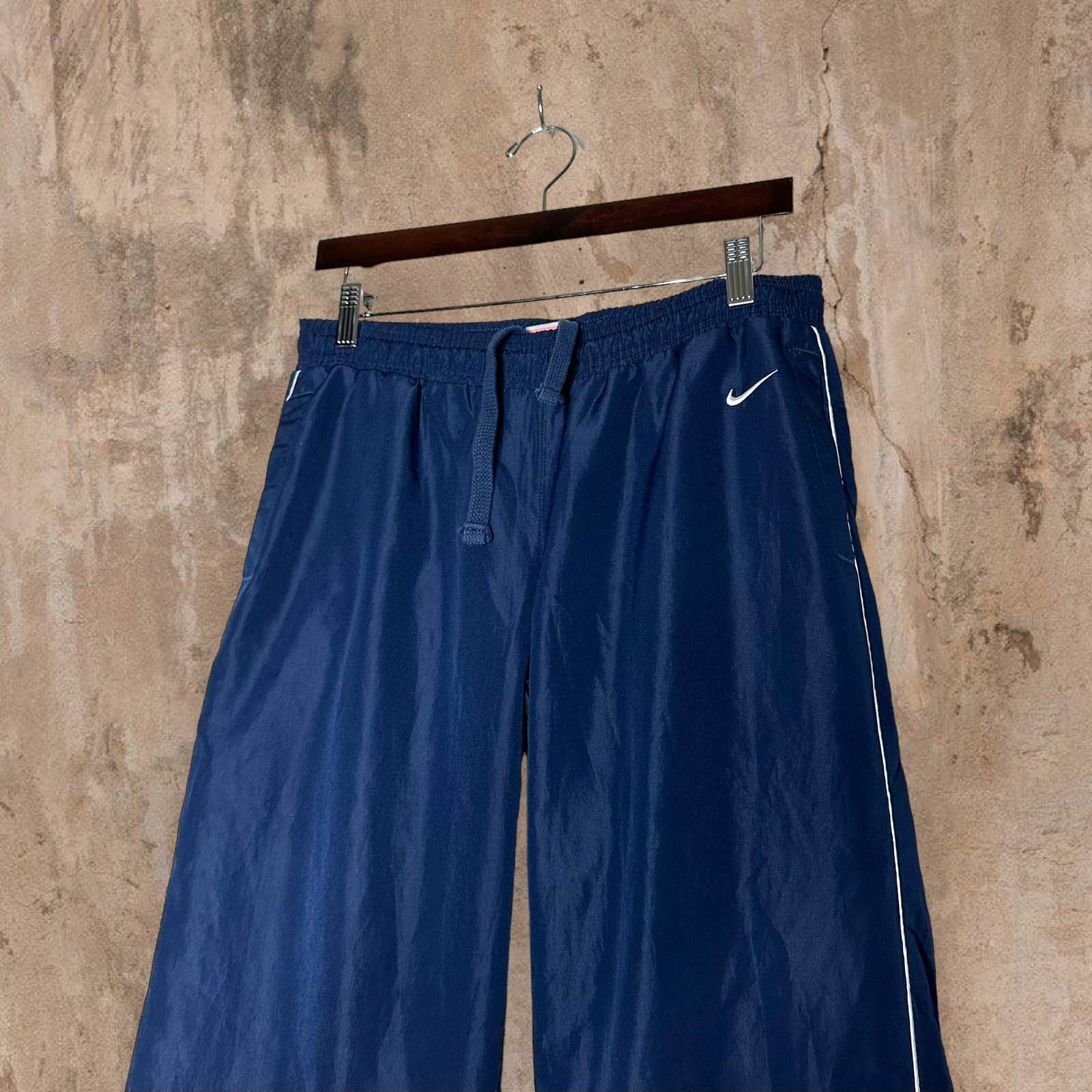 Nike Vintage Nike Track Pants Navy Blue Polyester White Y2K Grailed