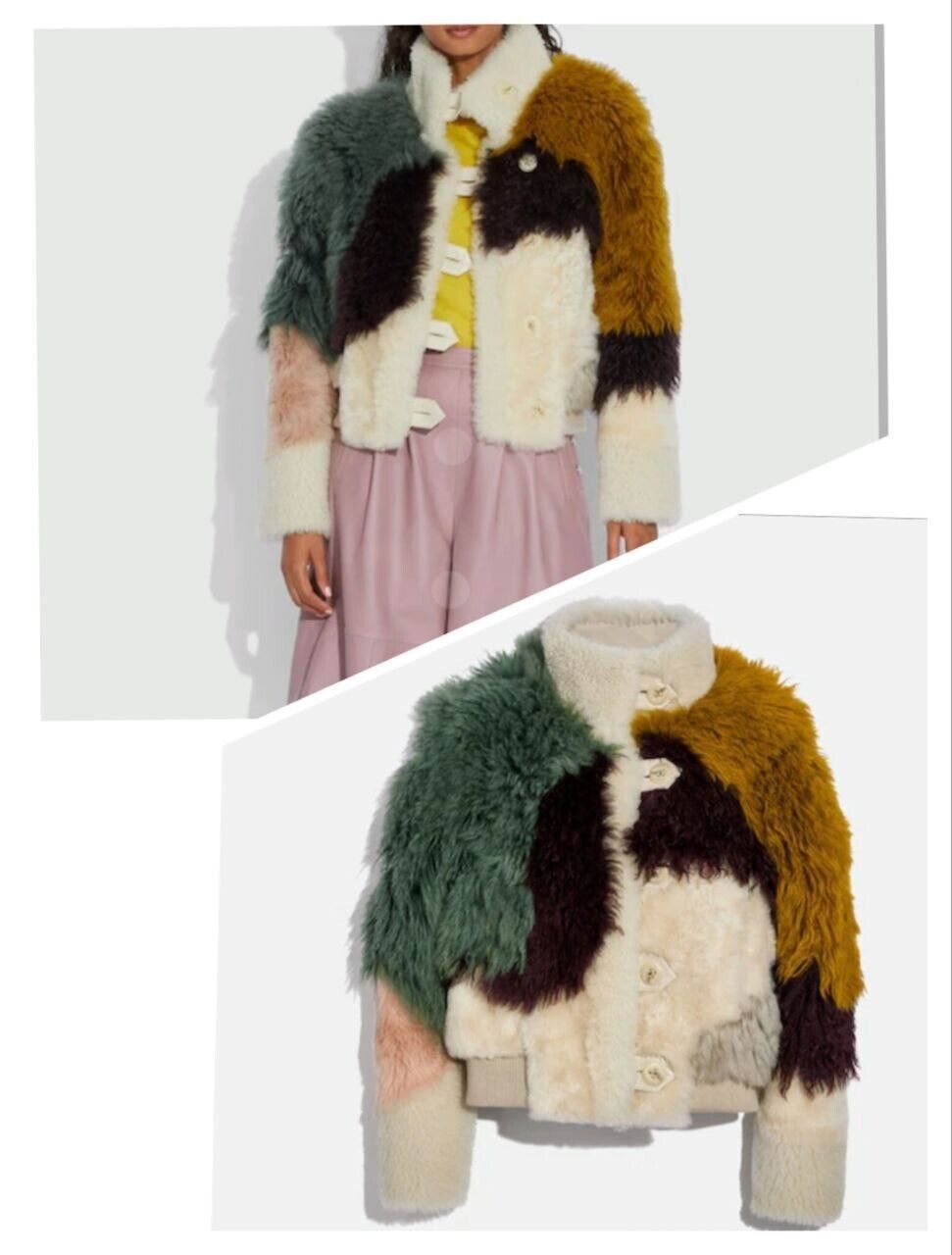 Coach Rare Coach Patchwork Multicolor Shearling Blouson Bomber NWT Size S / US 4 / IT 40 - 1 Thumbnail