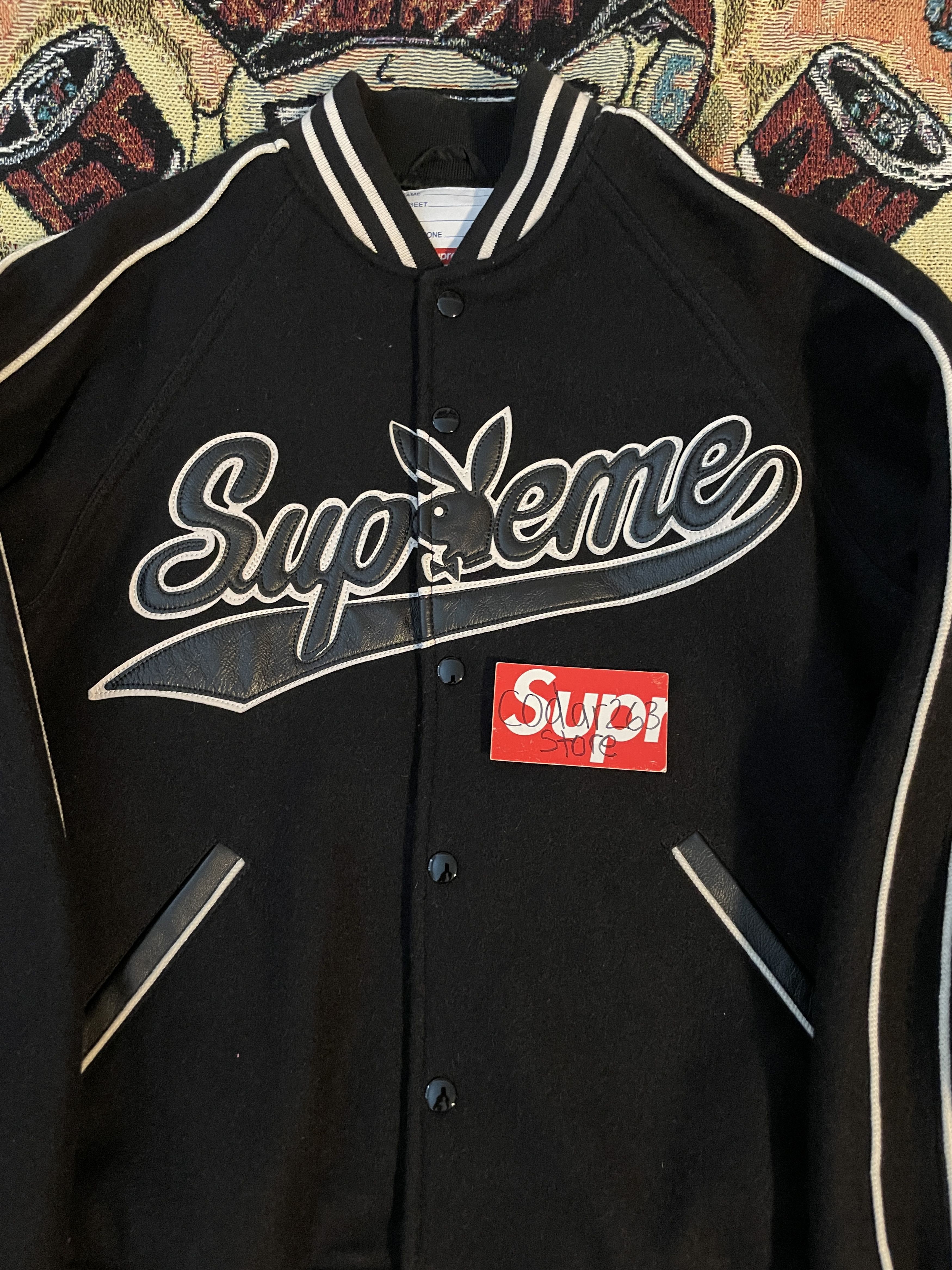 Playboy × Supreme 2017 Logo Wool Varsity Jacket Supreme x Playboy Black Small Size US S / EU 44-46 / 1 - 2 Thumbnail