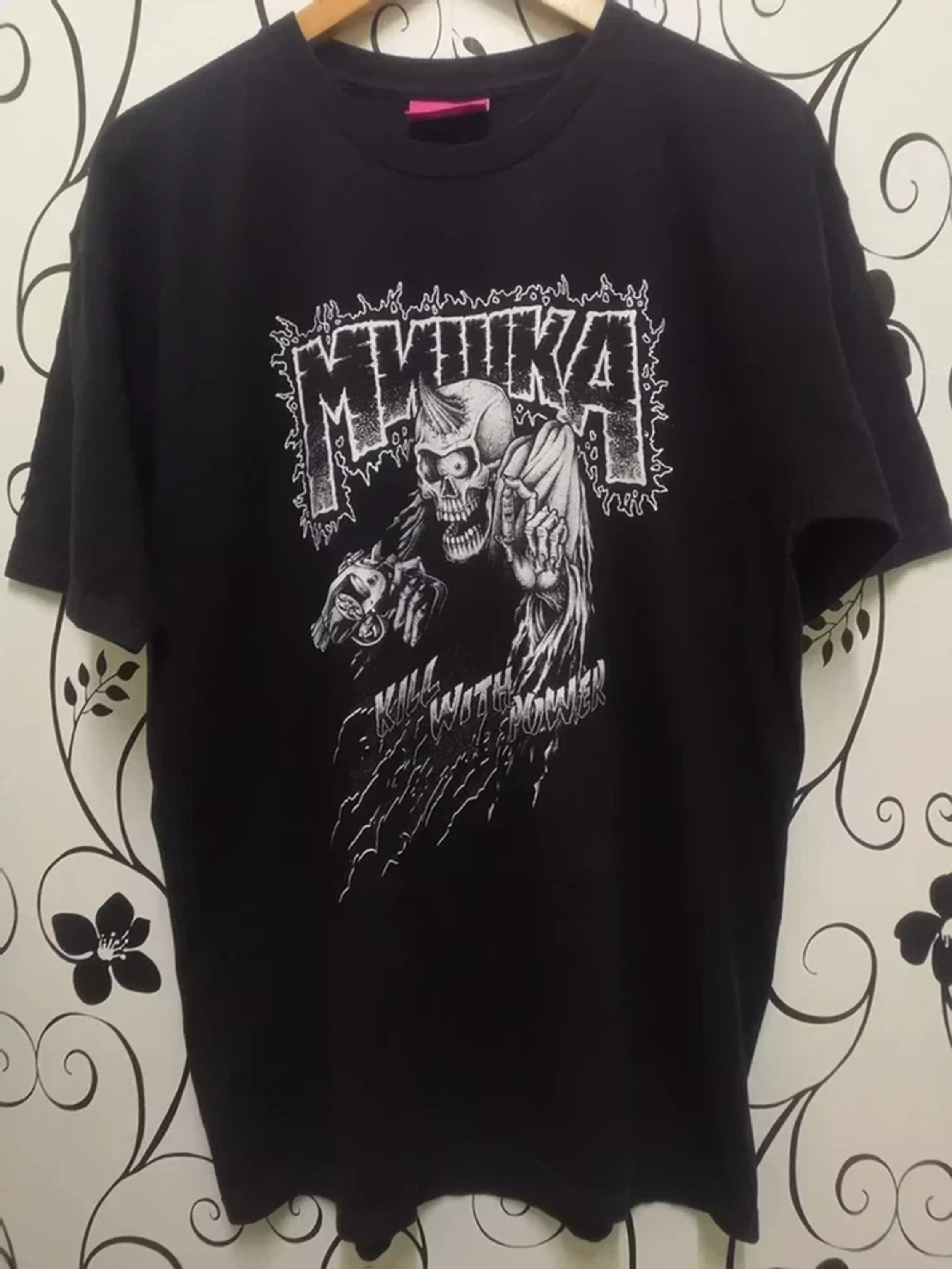 image of Hype x Mishka Mnwka Kill With Power T Shirt Skull in Black, Men's (Size Large)