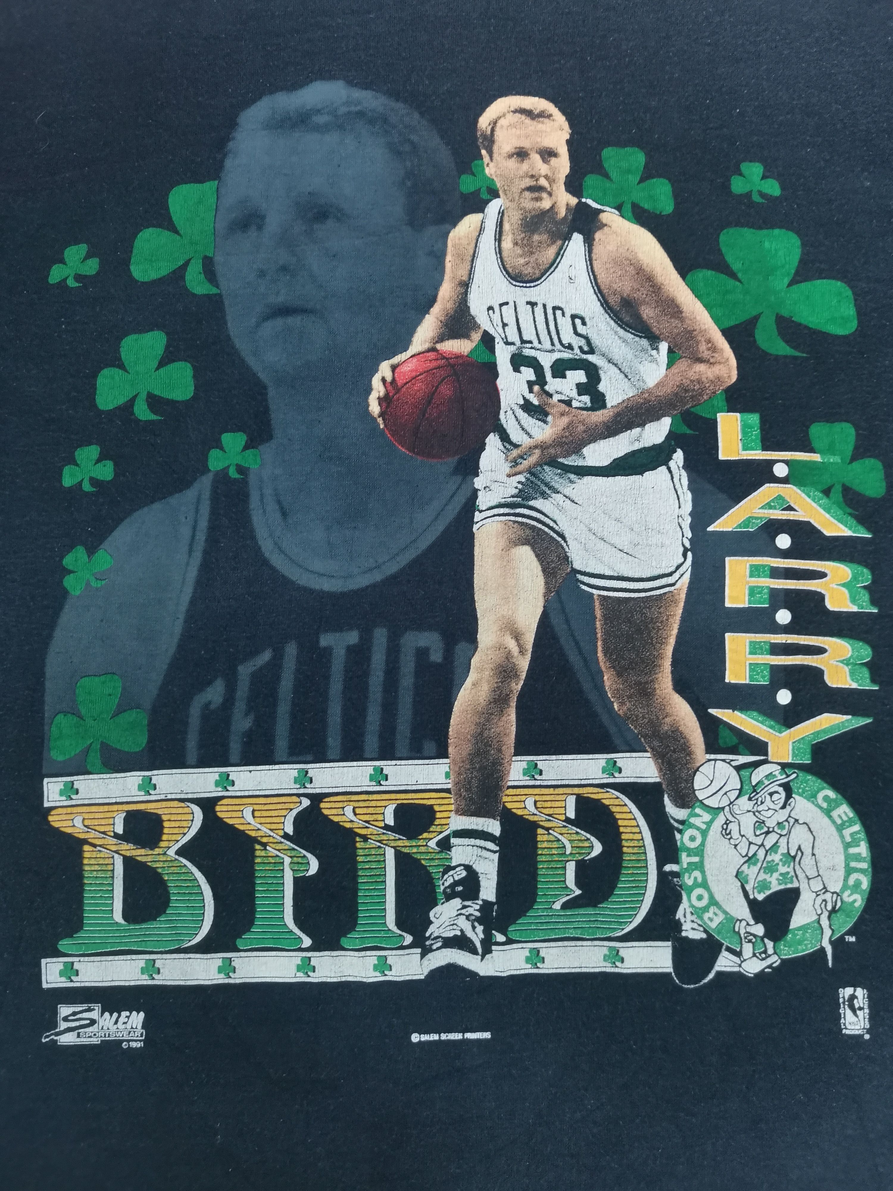 image of Vintage 1991 Nba Larry Bird Boston Celtics Salem Tee in Black, Men's (Size Medium)