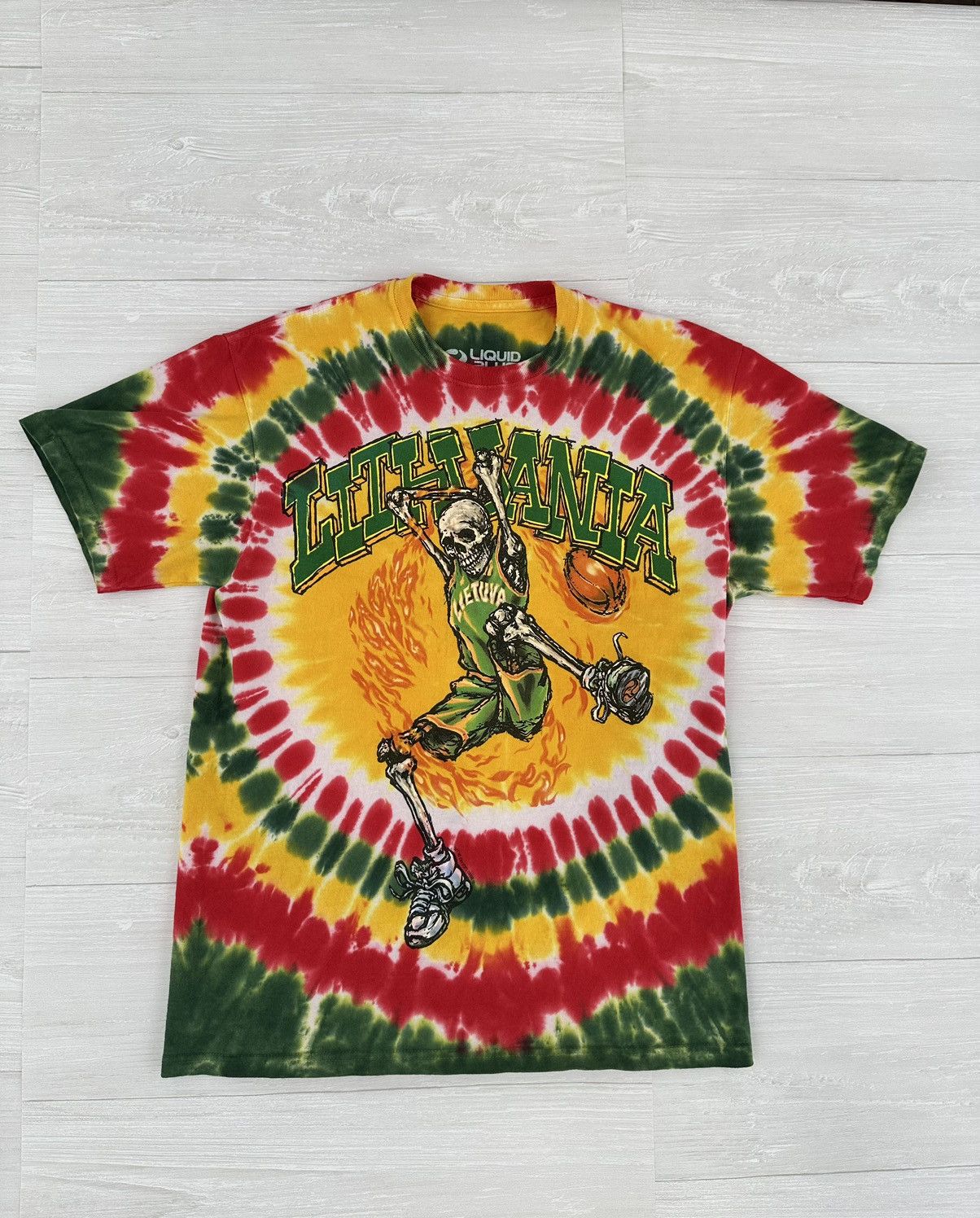 image of Liquid Blue Tie Dye Lithuania Basketball Tee Sz. Medium, Men's