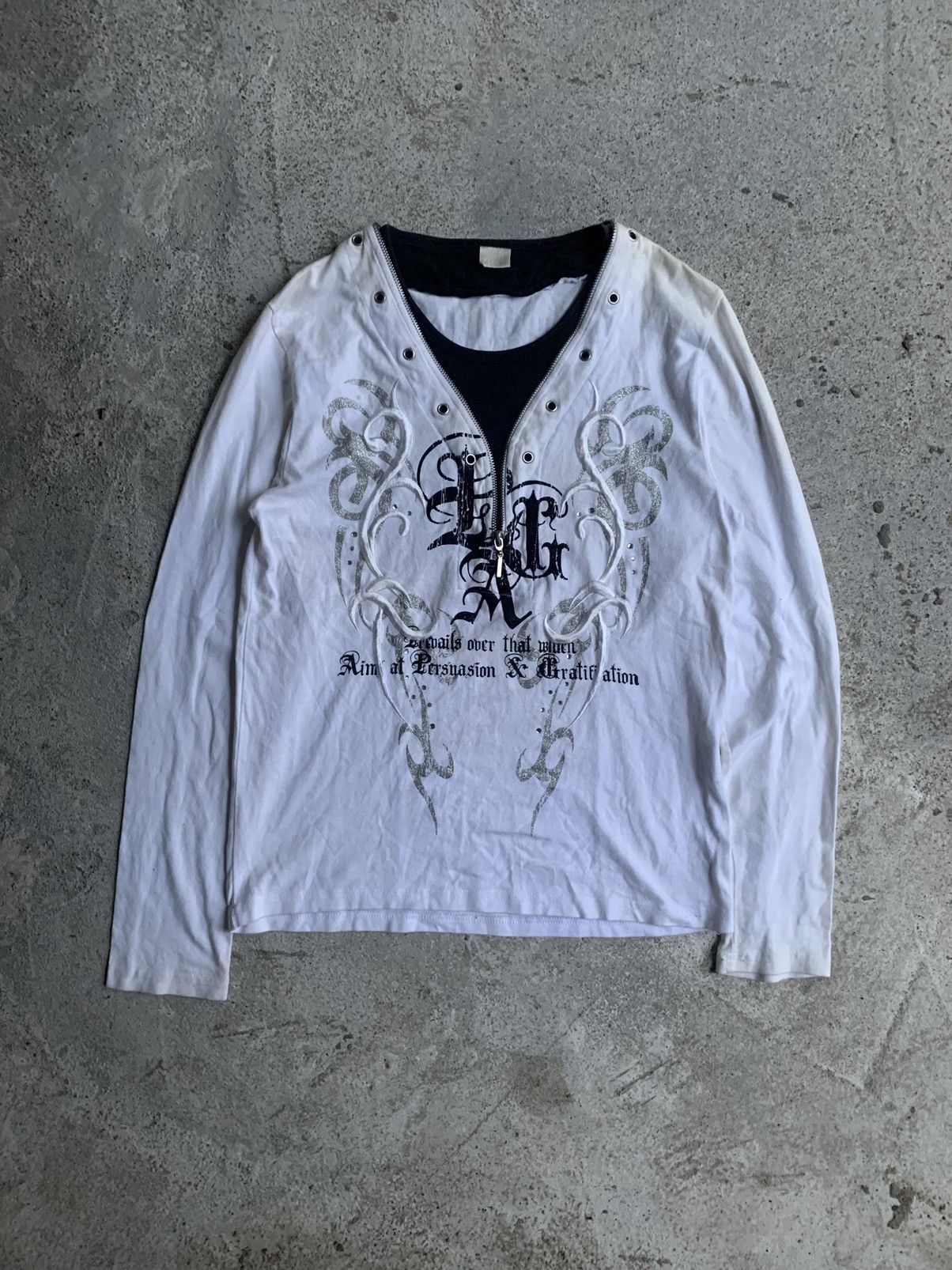 image of 14Th Addiction x Kmrii Japanese~Corn Flake Poem Seditionaries Punk Long Sleeve in Black White (Size