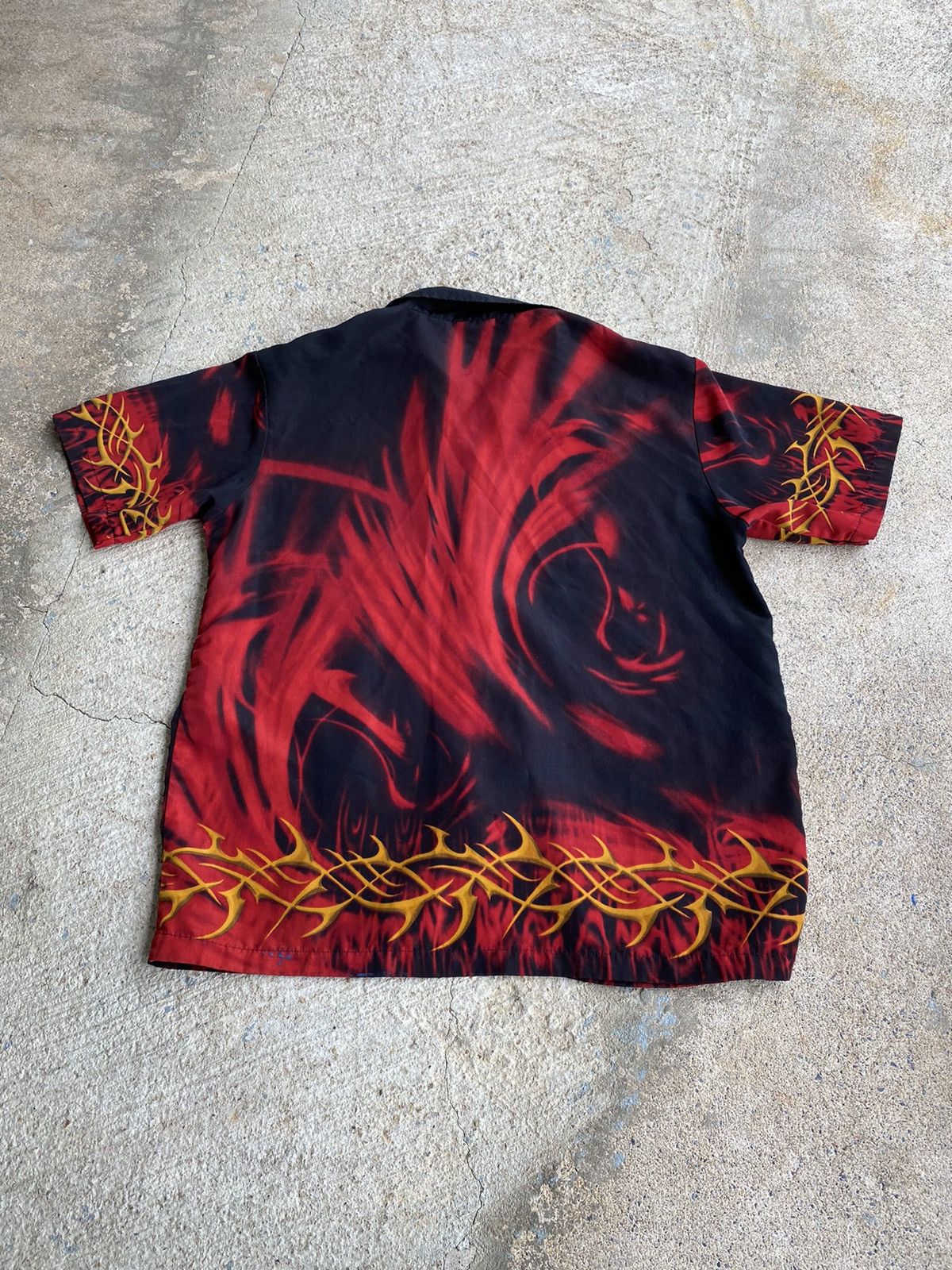 Japanese Brand × Vintage Vintage Y2K Tribal Flame Button Up Stained Flame Shirt Size US XL / EU 56 / 4 - 6 Thumbnail