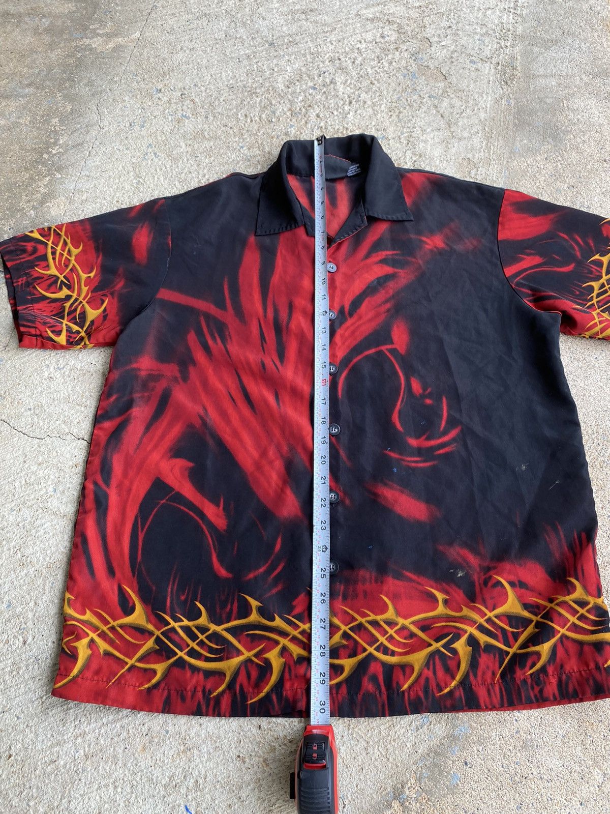 Japanese Brand × Vintage Vintage Y2K Tribal Flame Button Up Stained Flame Shirt Size US XL / EU 56 / 4 - 8 Thumbnail