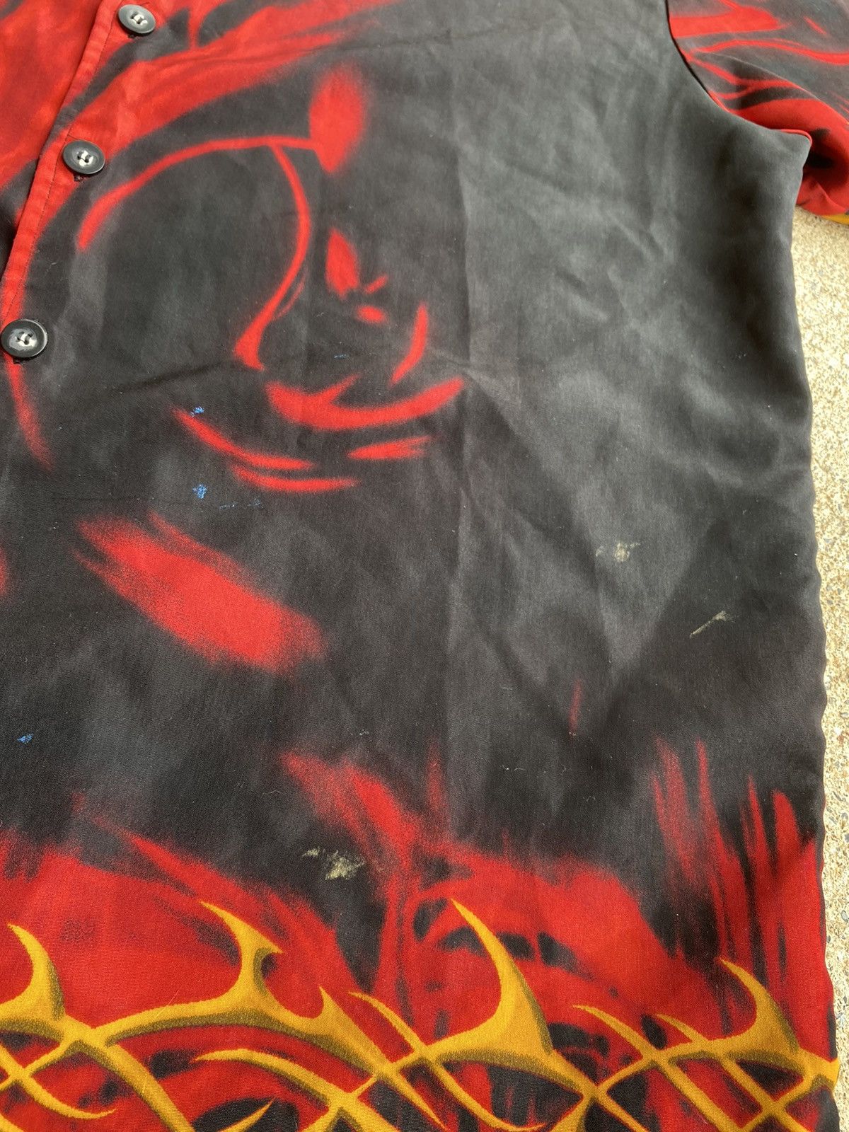 Japanese Brand × Vintage Vintage Y2K Tribal Flame Button Up Stained Flame Shirt Size US XL / EU 56 / 4 - 3 Thumbnail