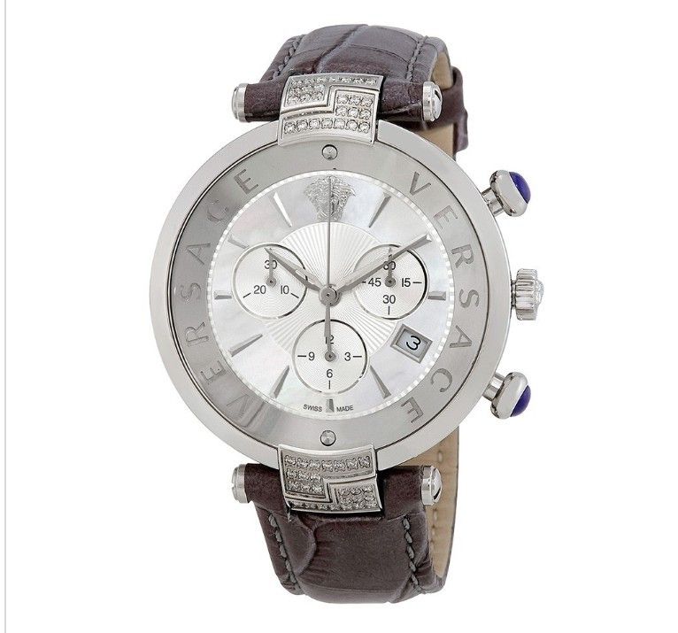 Versace Reve Chronograph Diamond Leather Strap Watch - Unisex in Silver, Men's