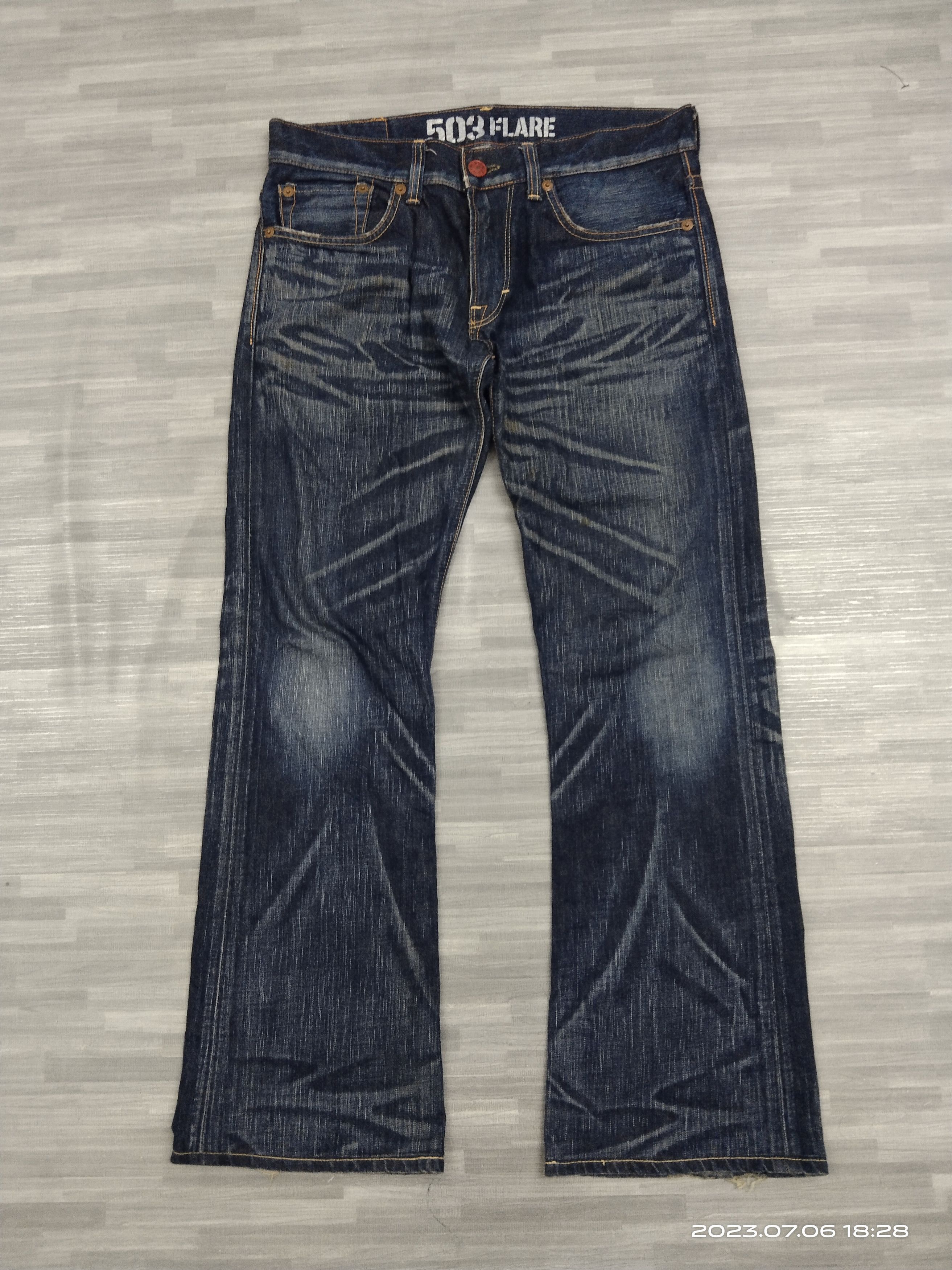 Edwin 🔥INSANE 90s FLARE 503 WASHED BLUE DENIM PANTS Size US 33 - 2 Thumbnail