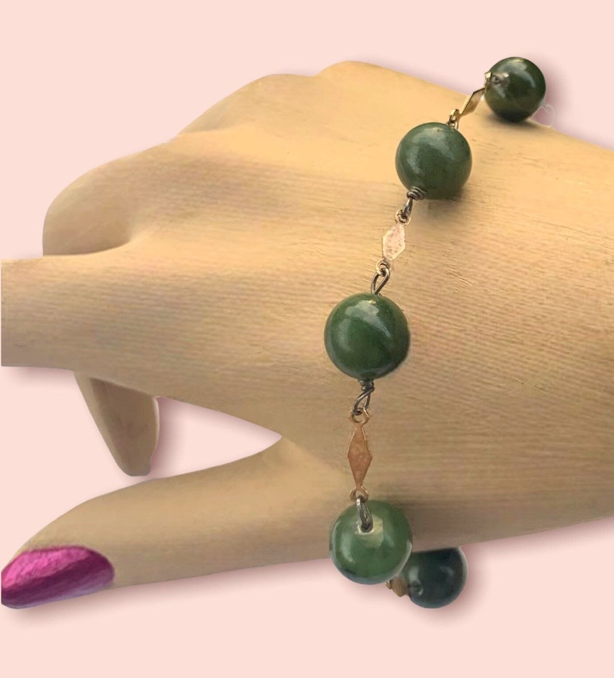 Vintage Jade Bracelet Vintage Gold Link Women’s Jewelry Size ONE SIZE - 2 Thumbnail