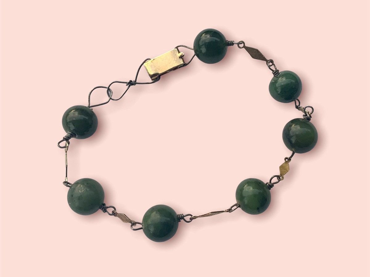 Vintage Jade Bracelet Vintage Gold Link Women’s Jewelry Size ONE SIZE - 5 Thumbnail