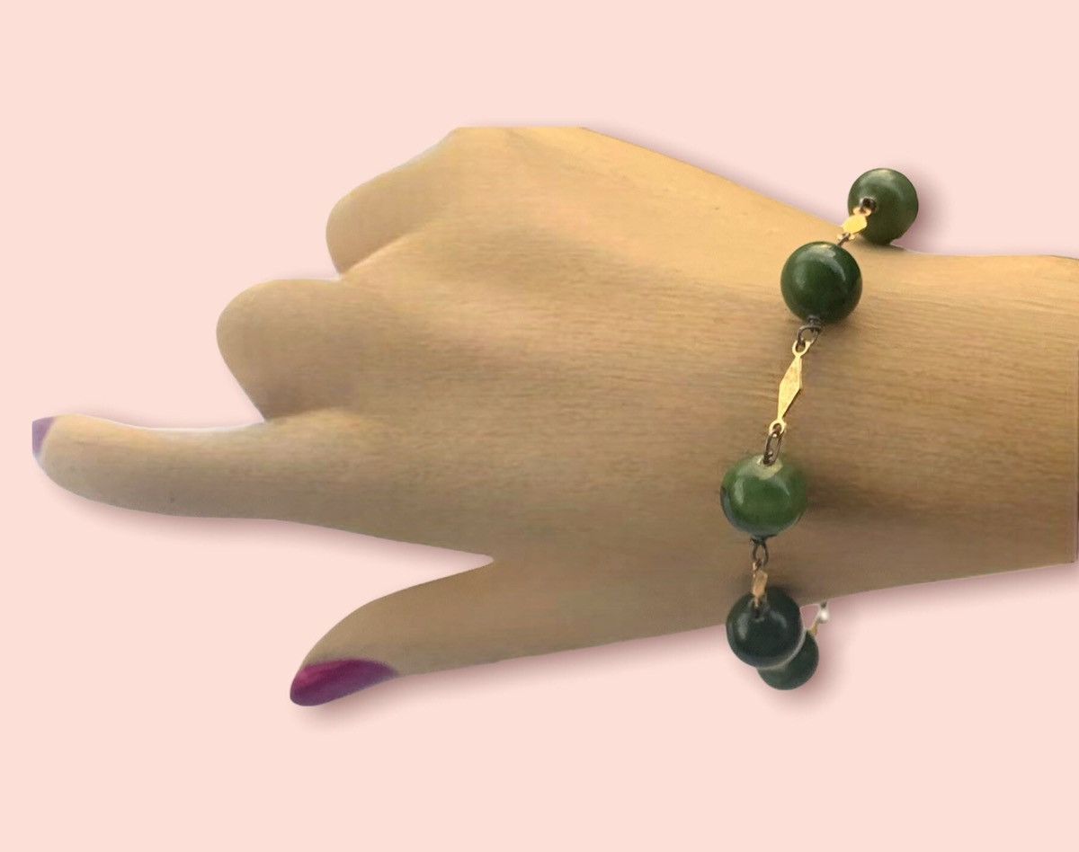 Vintage Jade Bracelet Vintage Gold Link Women’s Jewelry Size ONE SIZE - 3 Thumbnail