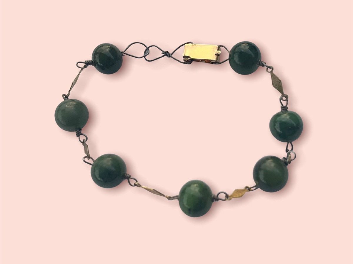 Vintage Jade Bracelet Vintage Gold Link Women’s Jewelry Size ONE SIZE - 1 Thumbnail