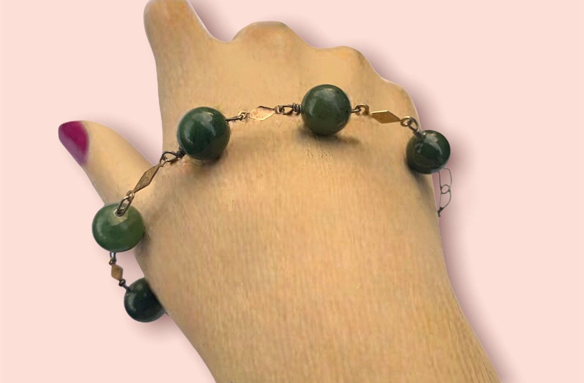 Vintage Jade Bracelet Vintage Gold Link Women’s Jewelry Size ONE SIZE - 4 Thumbnail