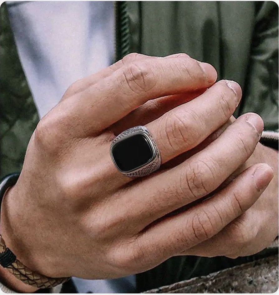 Other Rock Punk Onyx Stone Ring Size ONE SIZE - 3 Thumbnail