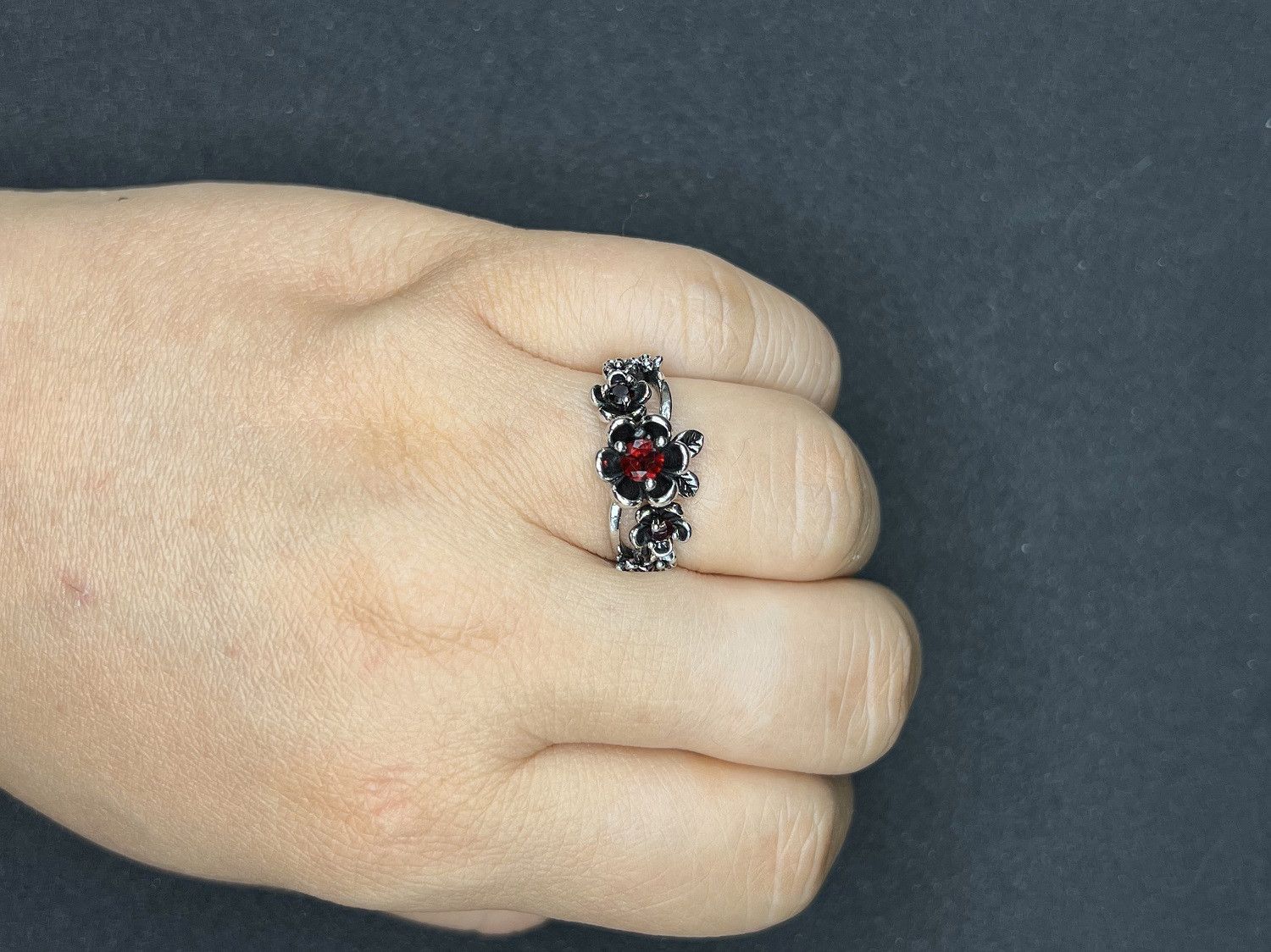 Jewelry Red Cz flower Tibetan silver ring - size 8.5 Size ONE SIZE - 4 Thumbnail