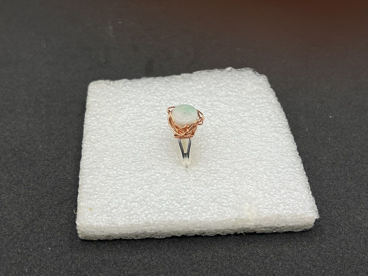 Handmade Jade Stainless Steel ring with bronze wire - size 5.5 Size ONE SIZE - 2 Thumbnail