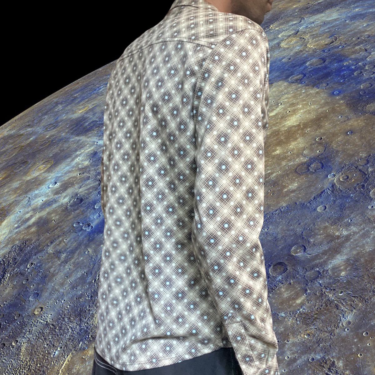 Calvin Klein CALVIN KLEIN 70s STYLE TAN ARGYLE POLKA DOT SHIRT_ MEDIUM Size M / US 6-8 / IT 42-44 - 5 Thumbnail