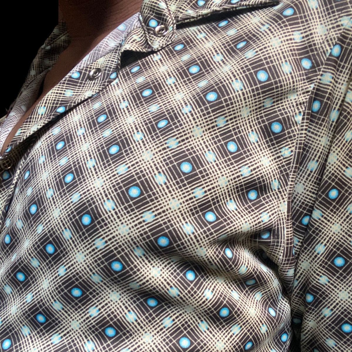 Calvin Klein CALVIN KLEIN 70s STYLE TAN ARGYLE POLKA DOT SHIRT_ MEDIUM Size M / US 6-8 / IT 42-44 - 3 Thumbnail