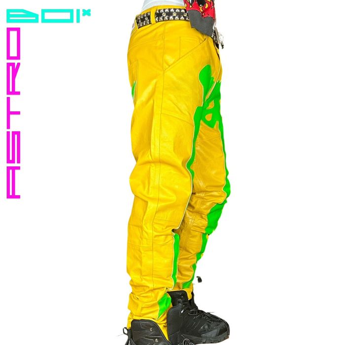 Rare SEEING SKELETON LEATHER PANTS _ YELLOW/GREEN | Grailed