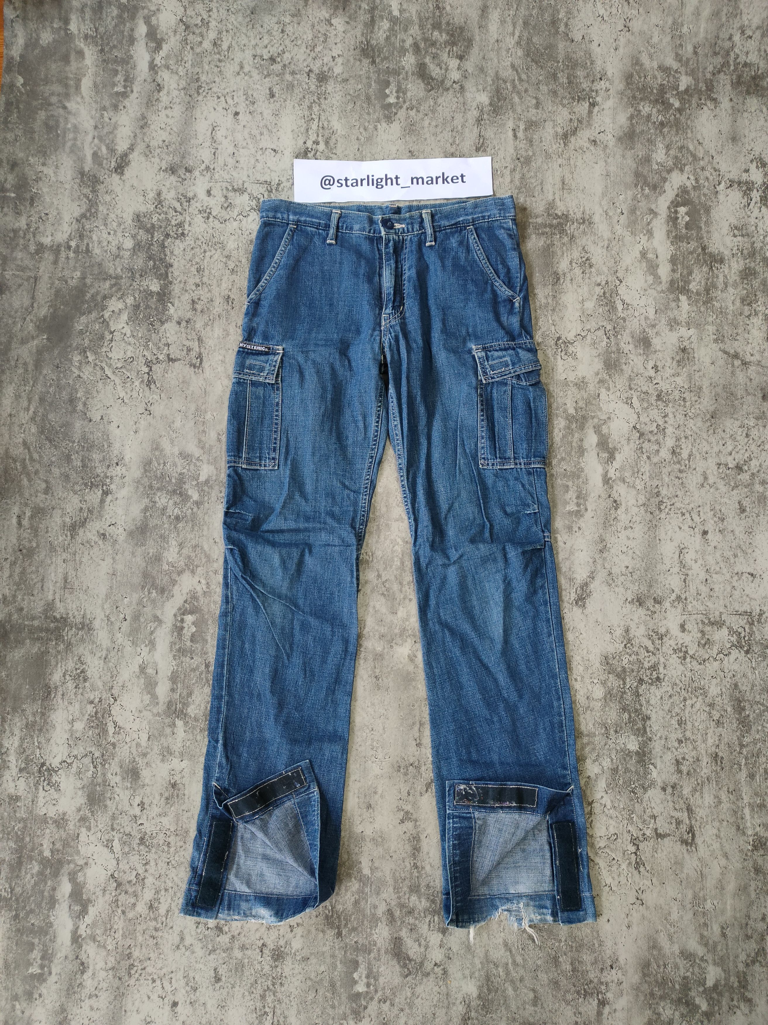 image of Distressed Denim x Hysteric Glamour Vintage Hysteric Glamour Open Down Cargo Denim in Blue Denim (S